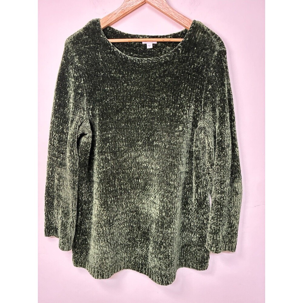 J. Jill Chenille Soft Pullover Sweater Dark Green Women Medium Cozy Core
